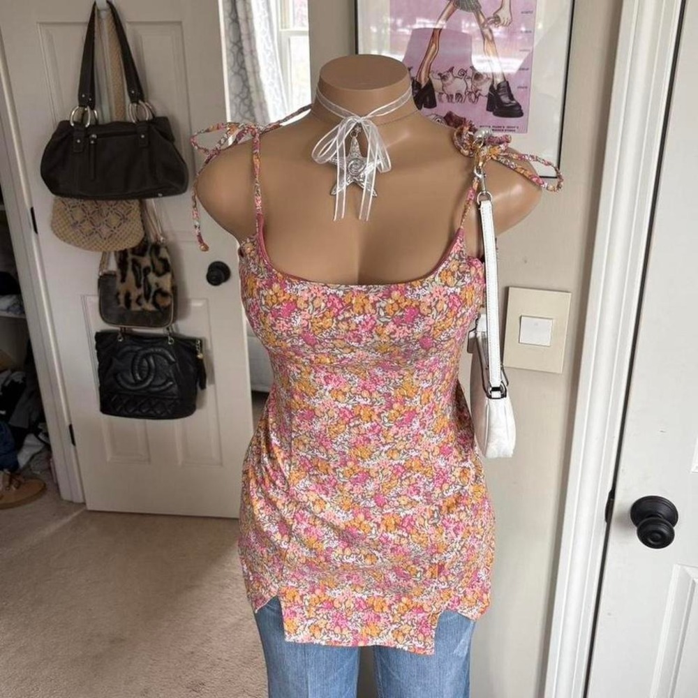 Y2K Floral Tie Strap Cami Top mini dress
